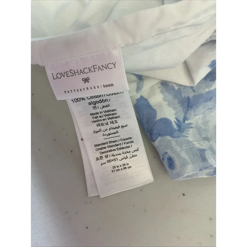 Pottery Barn LoveShackFancy Garden Damask Organic Flat Sheet /case Twin XL Blue